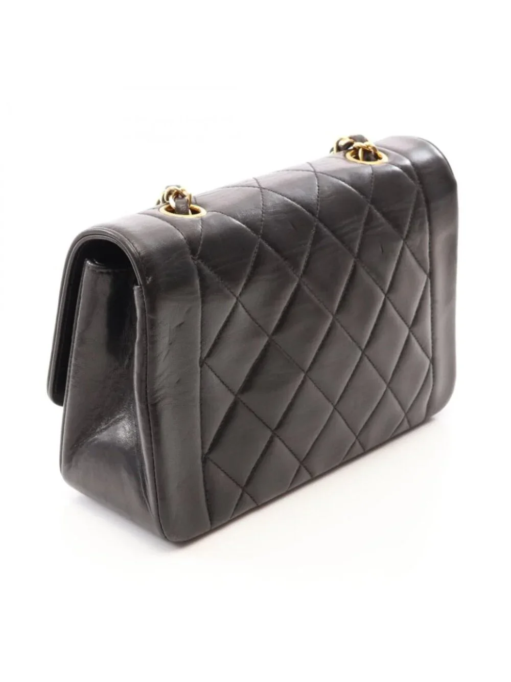 Chanel Shoulder Bag Quilted Diana Flap Black Lambskin Chain